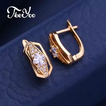 FEEYOO серьги-клипсы цвета розового золота, модные серьги с цветком для женщин, серьги-гвоздики с полым цирконием, ювелирные изделия A