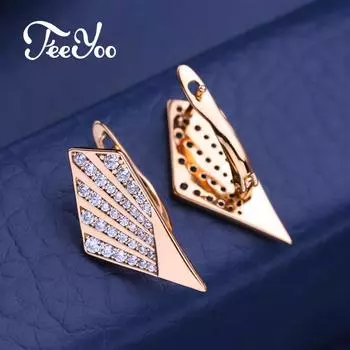 FEEYOO серьги-клипсы цвета розового золота, модные серьги для женщин, серьги-гвоздики с кубическим цирконием, ювелирные изделия A