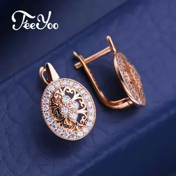 FEEYOO серьги-клипсы цвета розового золота, модные серьги для женщин, серьги-гвоздики с кубическим цирконием, ювелирные изделия A