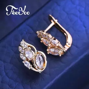 FEEYOO серьги-клипсы цвета розового золота, модные серьги для женщин, серьги-гвоздики с кубическим цирконием, ювелирные изделия A