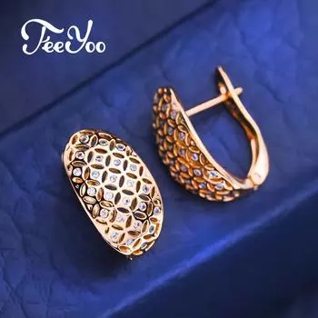 FEEYOO серьги-клипсы цвета розового золота, модные серьги для женщин, серьги-гвоздики с кубическим цирконием, ювелирные изделия A