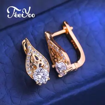 FEEYOO серьги-клипсы цвета розового золота, модные серьги для женщин, серьги-гвоздики с кубическим цирконием, ювелирные изделия A