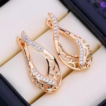 FEEYOO серьги-клипсы цвета розового золота, модные серьги для женщин, серьги-гвоздики с кубическим цирконием, ювелирные изделия A