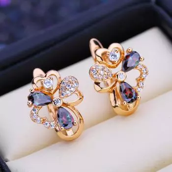 FEEYOO серьги-клипсы цвета розового золота, модные серьги для женщин, серьги-гвоздики с кубическим цирконием, ювелирные изделия A