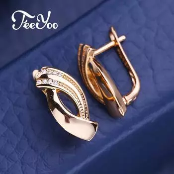 FEEYOO серьги-клипсы цвета розового золота, модные серьги-листья для женщин, серьги-гвоздики с кубическим цирконием, ювелирные изделия A