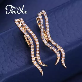 FEEYOO серьги-клипсы цвета розового золота, модные серьги с цветком для женщин, длинные серьги-гвоздики с полым цирконием, ювелирные изделия A