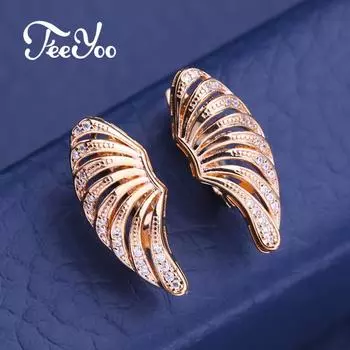 FEEYOO серьги-клипсы цвета розового золота, модные серьги с цветком для женщин, длинные серьги с цирконием, ювелирные изделия A
