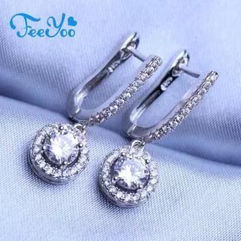 FEEYOO серьги-клипсы для женщин, модные серьги с кубическим цирконием, ювелирные изделия, свадебные серьги белый