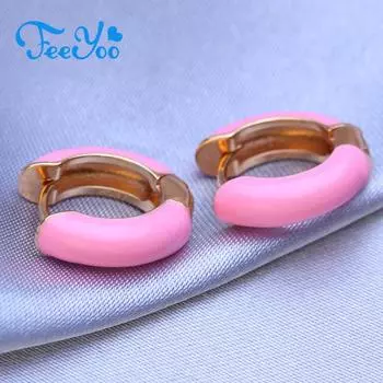 FEEYOO серьги-кольца для женщин и девочек, модные серьги золотого цвета, модные круглые серьги, ювелирные изделия, подарок розовый