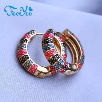 FEEYOO серьги-кольца для женщин и девочек, модные многоцветные цветочные золотые модные круглые серьги, ювелирные изделия, подарок розовый
