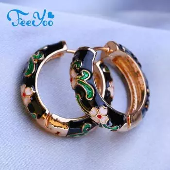 FEEYOO серьги-кольца для женщин и девочек, модные многоцветные цветочные золотые модные круглые серьги, ювелирные изделия, подарок розовый