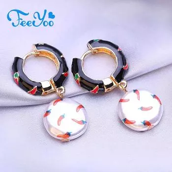 FEEYOO серьги-кольца для женщин и девочек, модные разноцветные цветочные серьги золотого цвета, модные круглые серьги, ювелирные изделия, подарок чёрный