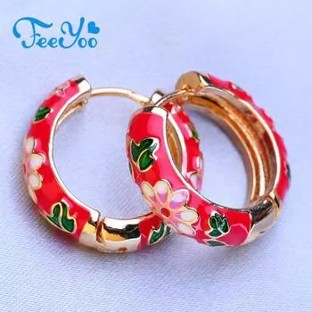 FEEYOO серьги-кольца для женщин и девочек, модные многоцветные цветочные золотые модные круглые серьги, ювелирные изделия, подарок розовый