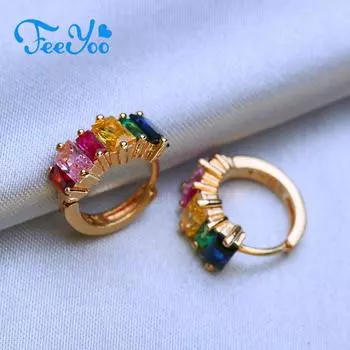 FEEYOO серьги-кольца для женщин и девочек, модные многоцветные серьги с кубическим цирконием, ювелирные изделия, подарок разноцветный