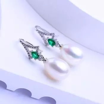 FEEYOO серьги с натуральным пресноводным жемчугом и кубическим цирконием для женщин, модные длинные серьги с культивированным жемчугом белый