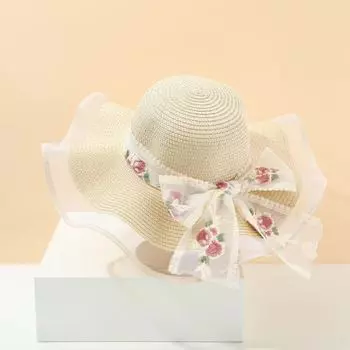 Feifei женская кружевная шляпа от солнца с большими полями, соломенная пляжная, с защитой от УФ-излучения, с цветочным поясом, летняя, с защитой от УФ-излучения, натуральный соломенный материал Adult бежевый