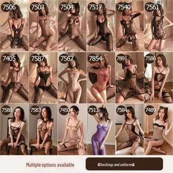 Feimu Черное шелковое нижнее белье с открытой промежностью: Большие размеры сексуальных чулок и полуночное очарование One Size