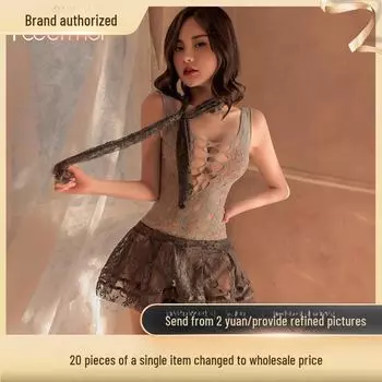 Feimu Элегантный кружевной комплект нижнего белья с сетчатым платьем и чулками 7490 One Size