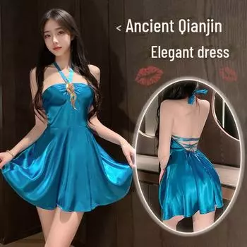 Feimu Ocean Heart Ночная рубашка с бретелью через шею: Сексуальное белье с соблазнительной голой спиной ZY6147 One Size (Recommended for 80-130 jin)