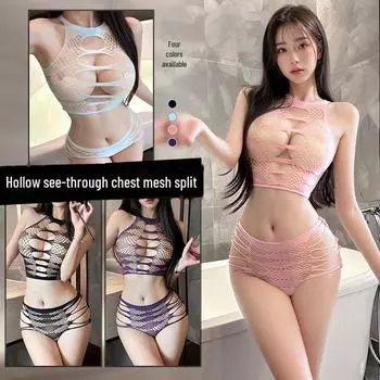 Feimu Соблазнительный сетчатый раздельный костюм: Слитное белье с соблазнительными вырезами. One Size
