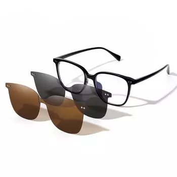 Feisedy Blue Light Cutting Polarized Magnetic Replacement 2 сменных поляризованных эксклюзивных TR90 UV PC Glasses для очков унисекс B1144, чёрный