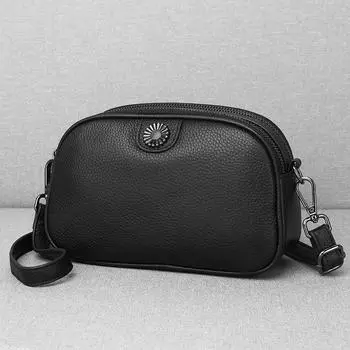 Feiya Натуральная кожаная женская сумка с двойной молнией Подсолнух Маленькая квадратная сумка на одно плечо Сумка через плечо из первой телячьей кожи Мягкая кожаная сумка озеро синий