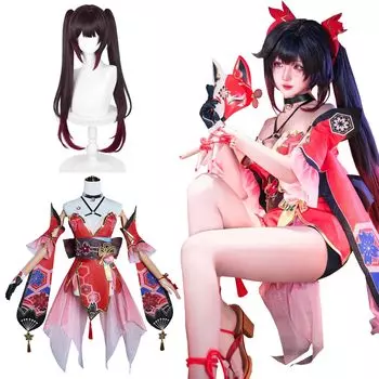 Фейерверк Косплей с Маской Дурака Звездный Рейл Косплей Взрослое Культурное Событие Сценический Искра Косплей с [Камидзу Рёхин] Парик, Коллапс Костюм, Костюм,