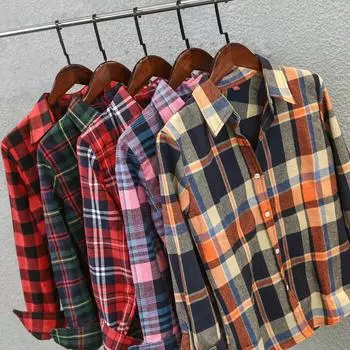 FEKEHA 2024 Осенняя клетчатая рубашка, женские блузки с длинными рукавами M