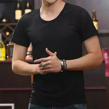 FEKEHA летняя мужская футболка с короткими рукавами из сетчатого ледяного шелка, дышащие спортивные футболки для бега, топы XXXL чёрный