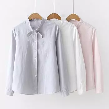 FEKEHA весенне-осенние женские топы с бантом, милые женские блузки, повседневная рубашка с длинным рукавом S белый