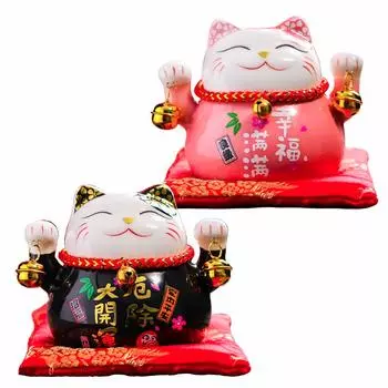 Felimoa Удача, удачливая кошка, копилка, фен-шуй, интерьерная статуэтка, увеличивающая денежную удачу, подушка в комплекте, 2 цвета x (Черный розовый)