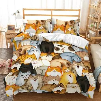 Feline Extreme Wind Cat Claw Printing Quilt Cover Digital Printing Bed Three-Piece Set 135 * 200 (two-piece set) 90g