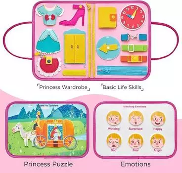 Felt Little Princess Early Education Busy Board Learning Board Educational Children S Clothing Felt Board Zipper Toy Pink; 20 * 20