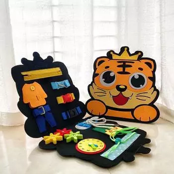 Felt Material Busy Board Dressing Board Early Education Toy Fine Motor Skills Toy Gift for Kids Tiger