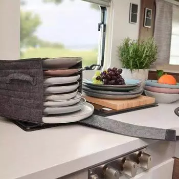 Felt Plate Cup Storage Bag 8 Plates 6 Cups Lightweight Outdoor Dish Carrier Adjustable Flap Storage Organizer for Picnic Camping B серый