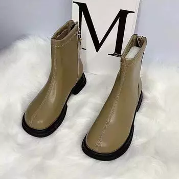 Female Ankle Boots Platform Footwear Chunky Leather Elegant with Medium Heels Short Shoes for Women Booties Waterproof Pu Chic 35