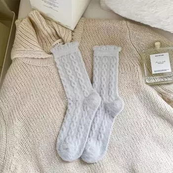 Female Autumn and Winter Add Velvet Thick Warm Retro Twist Color Sleep Tube Socks 1 pair