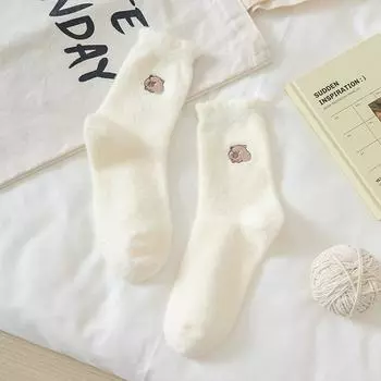 Female Autumn and Winter Add Velvet To Keep Warm and Lovely Home Floor Sleep In Tube Socks 1 pair