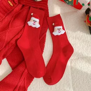 Female Autumn and Winter New Christmas Lovely Cartoon Personality Creative Draw In The Tube Cotton Socks 1 pair