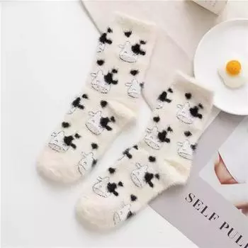 Female Autumn and Winter Plus Velvet and Thick Warm Cartoon Home Sleeping Floor Socks 1 pair