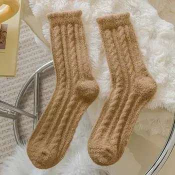 Female Autumn and Winter Thickened Warm Solid Color Moon Home Sleep Tube Socks 1 pair
