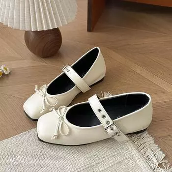 Female Buckle Strap Footwear Ballet Flats Fashion Women Dance Shoes 2025 Spring Round Toe Ladies Lolita Shoes mocasines mujer 35 бежевый