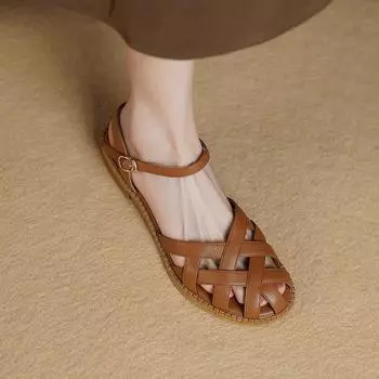 Female Buckle Strap Women s Sandals Fashion Solid Casual Sandals Women New Style Peep Toe Flat Sandals Summer Beach Shoes 35