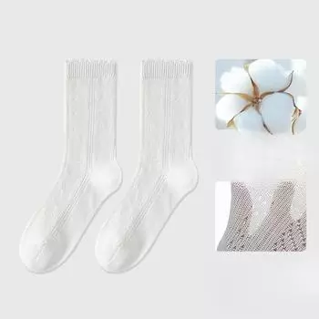 Female Early Autumn Pure Cotton Breathable Mesh Hollow Deodorant Boneless White Tube Stack Socks 1 pair