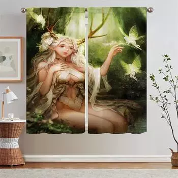 Female Elf2 Beaded Curtain Tiebacks Blackout Curtain for Living Room Decoration Bedroom Blackout Curtains 2 Pcs Set Partition W50xH70cmx2pcs-CL