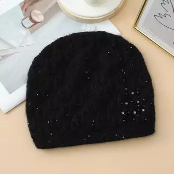 Female European and American Plaid Pearl Point Diamond Pullover Hat Autumn and Winter Retro Wool Hat Outdoor Cold Warm Hat New One Size