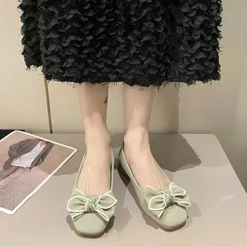 Female Footwear Green Women s Shoes Slip On With Bow Luxury Shoe Autumn 2024 New Original Stylish Offer 39 Summer Offers A 35
