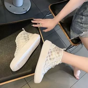Female Footwear White Transparent Women s Shoes Clear High Top Lace Up Luxury Spring Cotton Cheap With Stylish Promotion A 35
