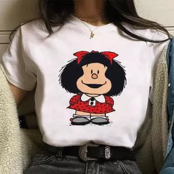 Женский забавный принт Mafalda для женщин Harajuku Comic Ulzzang Cartoon Kawaii Casual Korean Style Blowing Top Shirt Clothing Streetwear S