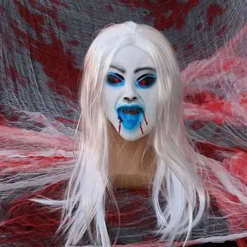 Female Ghost Latex Cosplay Mask With White Hair For Haunted Decorations House